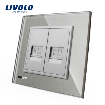 Livolo Grau Kristallglasscheibe VL-C792C-15 Wand 2 Gang RJ45 Computer / Internet Buchse / Steckdose Stecker